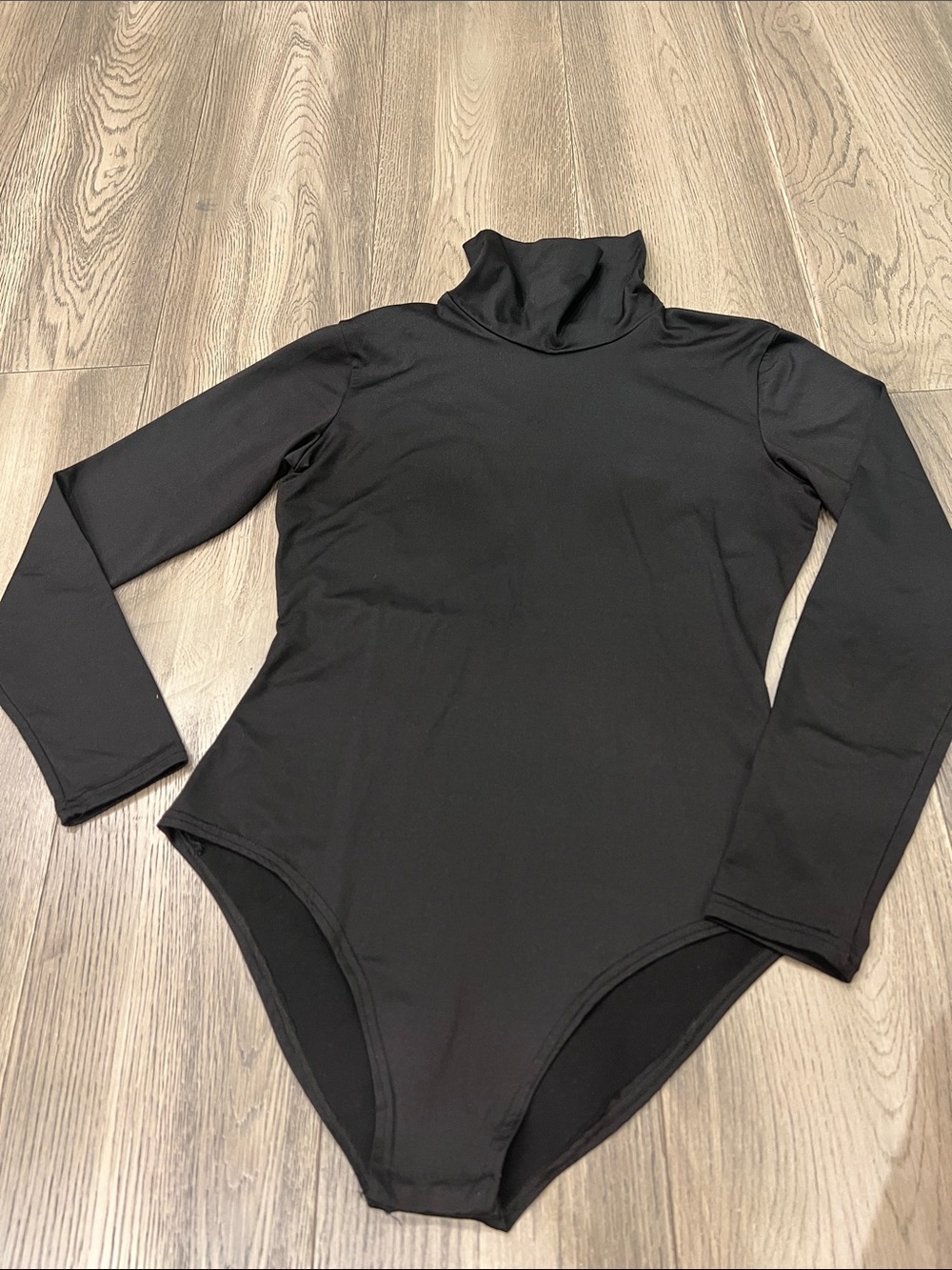 Black Long-Sleeve Turtleneck One-Piece Swimsuit